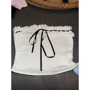 SundaySoho Black Bow White Pointelle Tube Top